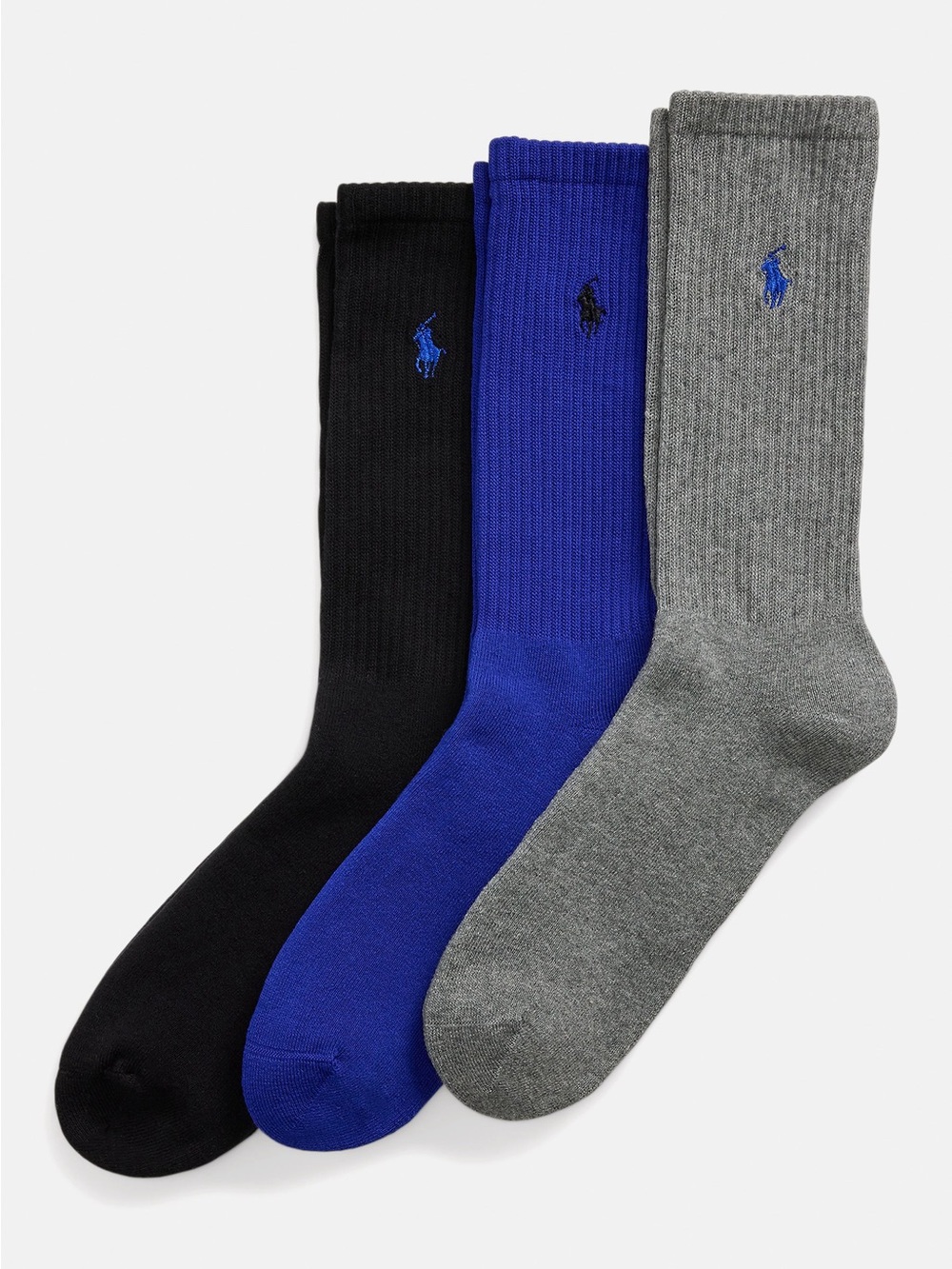 Polo Ralph Lauren Men’s 3-Pack Crew Socks - Blue, Black, Heather Grey